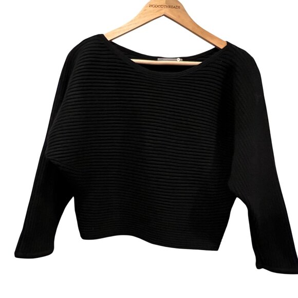 Anthropologie Black Ribbed Boat Neck Crop Sweater, XS - Picture 1 of 8